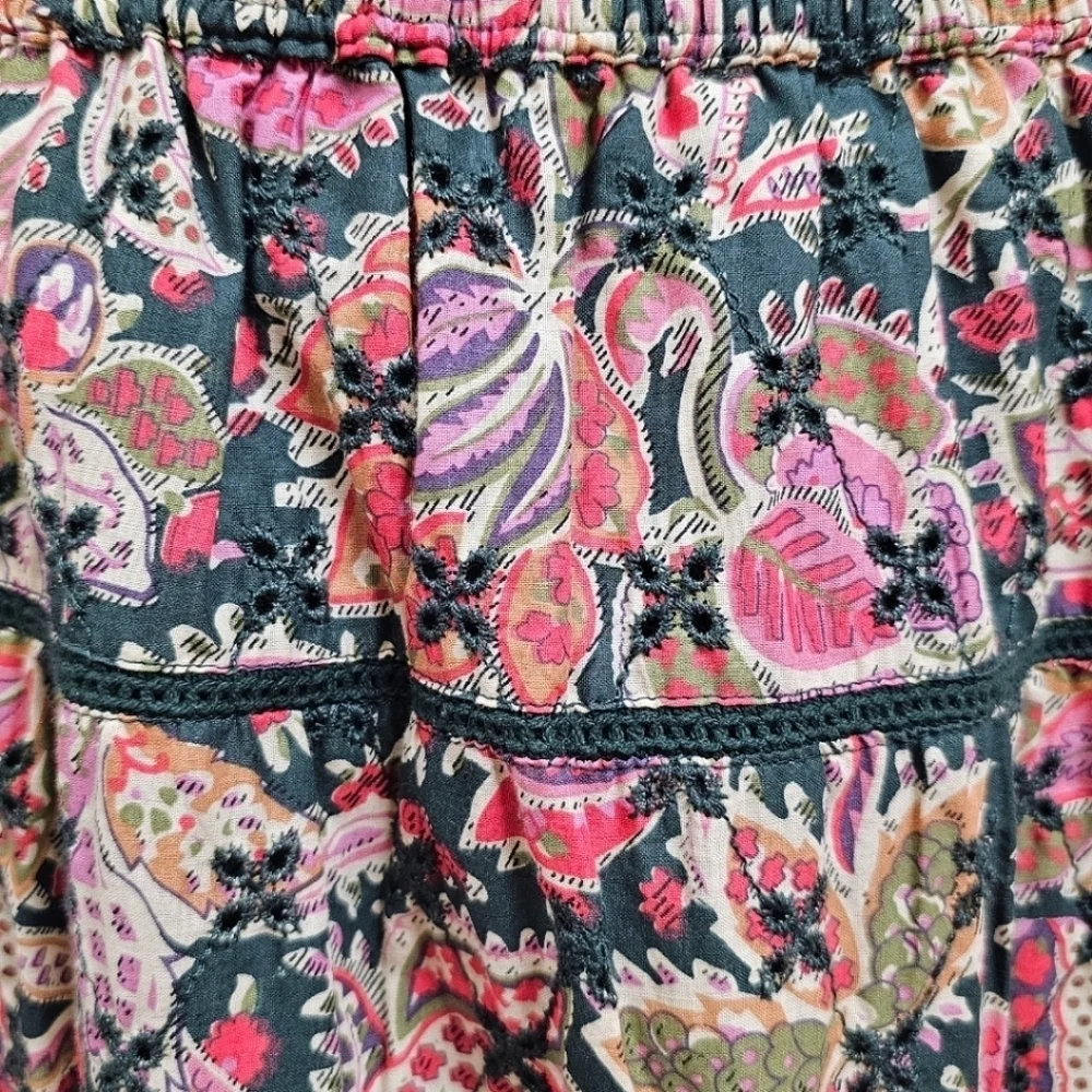 Jennifer & Grace Boho Floral Tiered Mini Skirt Size Medium Peasant Style Lace